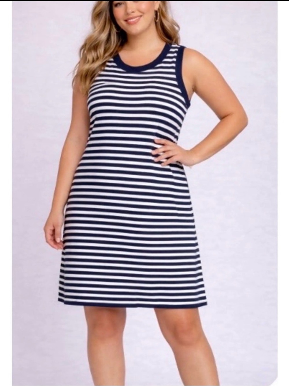 THML Sweater Dress L Navy White Striped Classic Nautical Coastal Minimalist